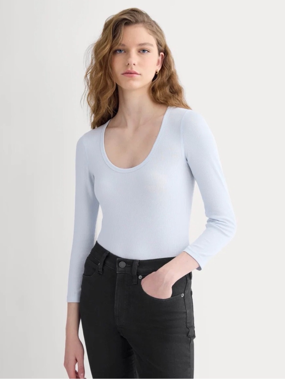 Luxe Rib Deep U-Neck Top | Skywriting